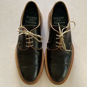 BARKER Men's Black Leather Derby Shoes with Tan Trim 9UK /10US. Made in England